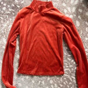 Heart Hips Ribbed Mock Neck Top - Coral Orange